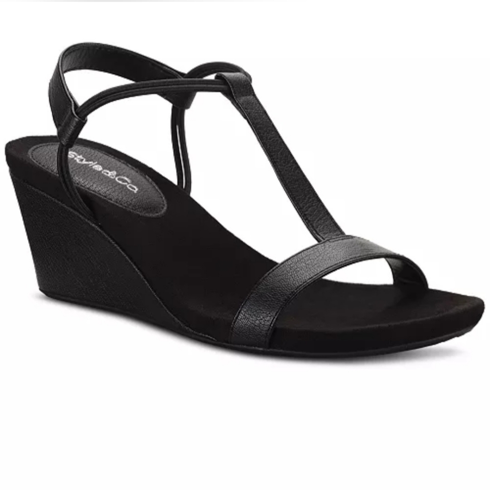 EUC Style & Co Black Wedge Sandals 9W
